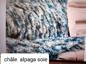Superbe Châle bleu Multico mohair soie - Picture 1 of 2