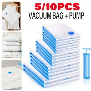 5/10 Vacuum Storage Bags Travel Space Saver Garment Seal Clothes Compression Bag - Picture 1 of 24