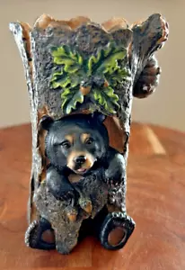DWK Bear Peeking Out of a Tree Trunk Tea Light Candle Holder w/ Bee Hive 2008 - Picture 1 of 9