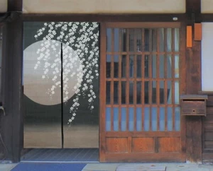 Kyoto Noren Japanese door curtain tapestry Linen 150*88cm Moonlit night Cherry - Picture 1 of 12