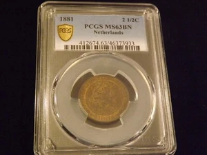 1881 2 1/2 C Netherlands PCGS 63 BN - Picture 1 of 2