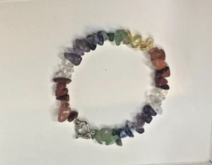 Beautiful Heart Rainbow Silver Bracelet Chakra Natural Healing Gemstone LGBTQ B2 - Picture 1 of 4