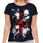 ENGLAND ST GEORGE CROSS ABSTRACT PRINT LADIES T-SHIRT TOP ENGLISH FLAG GEORGES