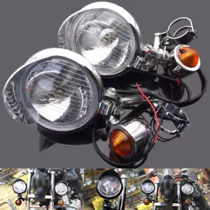 Paar Motorrad Roller Nebelscheinwerfer Mit Blinker Chrom Set für Yamaha Suzuki - Bild 1 von 9