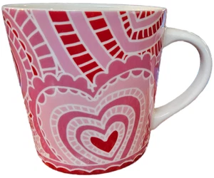 STARBUCKS 2005 Valentine's Paper & Lace Pink Hearts Ceramic Mug Coffee Cup 16 oz - Picture 1 of 1
