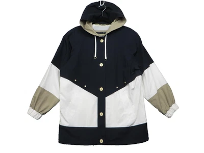 Fleet Street Jacket Womens Medium Navy White Tan Hooded Colorblock Button Anorak - Image 1 of 4
