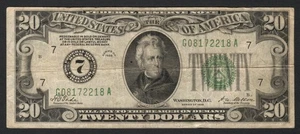 1928 $20 Numerical "7" FRN Redeemable in Gold Fr. 2050G Chicago IL District - Picture 1 of 2