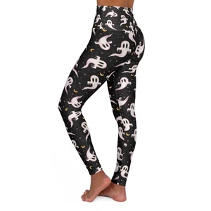 High Waisted Ghost Print Yoga Leggings – Halloween Activewear, Fitness Apparel - Picture 1 of 25