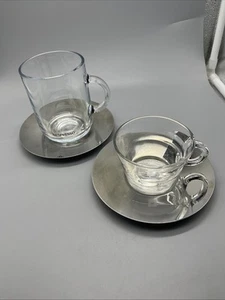 Nespresso View Collection Glass Espresso Cups & Stainless Steel Saucers Set of 2 - Picture 1 of 11