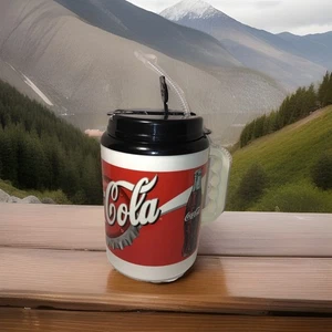 Vintage Coca-Cola 64 Oz Insulated 9" Cold Drink Cup Mug with Straw Plastic Clear - Picture 1 of 9