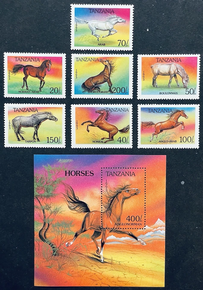JUEGO DE SELLOS DE CABALLOS DE TANZANIA + SS 1993 MNH ANIMALES DE CABALLO DE PURA SANGRE VIDA SILVESTRE 1 Foto 1 de 1