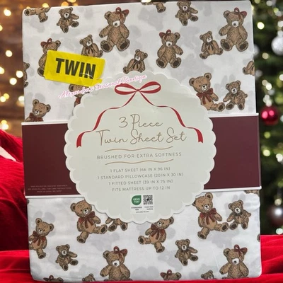ENVOGUE Twin 3pc Sheet Set Teddy Bear Bows And Ribbon NEW Bedding - Image 1 of 4