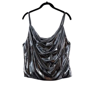 GLAM Cami Metallic Top Damen Gr. L silber glänzend Wasserfallausschnitt drapiert Club Schimmer - Bild 1 von 7