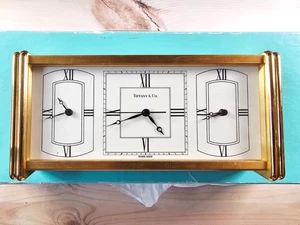 Vintage Tiffany & Co 2741 Swiss Brass Rectangular Desk Table Clock Gold Quartz - Picture 1 of 8