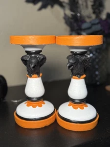 Handbemalte Halloween Krähe Kerzenständer Halter - 2er Set, passend für Kegel oder Säule - Bild 1 von 6