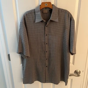 AXIST Men Large L Camp Shirt Gray Plaid Geometric TonySopranoStyle Club Button - Picture 1 of 7