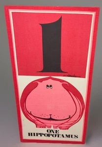 Scuda Art ONE HIPPOPOTUMUS Stretch Framed Canvas Art MCM 18x36" Red Pink & White - Picture 1 of 8