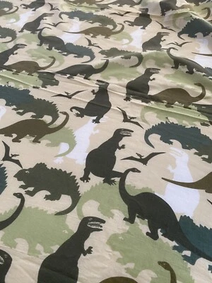 Dinosaur Flat Top Twin Sheet Green Khaki Kid Boys Bed Jurassic Polycotton core - Image 1 of 4