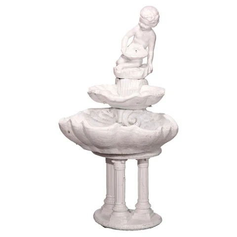 Classical Figural Painted Cast Stone Tiered Garden Fountain, 20th C Cover