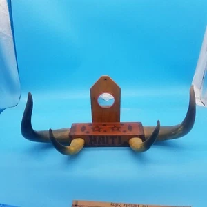 Western Cowboy Hat Rack Haiti vintage antique horns steer saloon bar decor - Picture 1 of 5