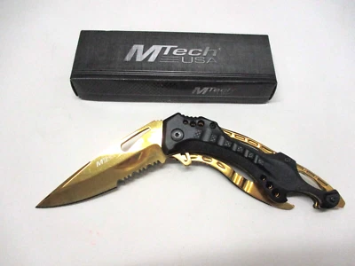 MTech USA Linerlock Tactical Manual Folding Knife - Bk/Gd - MT-705BG - New/Other - Image 1 of 4