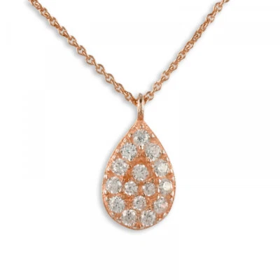 Ciondolo In Argento 925 Rosa Placcato Oro Con 14 Zirconi Ca 38 + 5 Cm Collana - Immagine 1 di 4