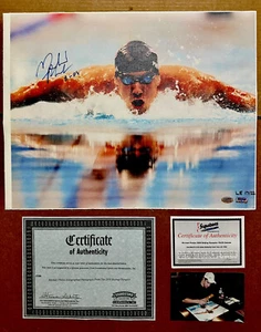 MICHAEL PHELPS SIGNED 16X20 ACTION OLYMPIC SWIMMING CANVAS 8 IN 08 INSC RARE LTD - Picture 1 of 7