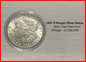 1921-S Morgan Silver Dollar **San Francisco** - Very Nice AU+ Coin - Better Date - Picture 1 of 3