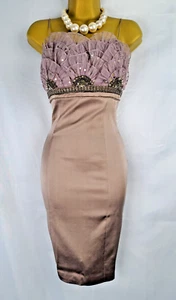 Karen Millen Beige Dress Bandeau Satin Lace, Sequin Bridesmaid UK8 - Picture 1 of 11