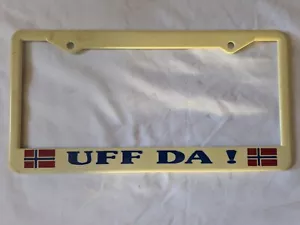 Vintage License Plate Holder Frame Norwegian "UFF DA!" Flag Plastic - Picture 1 of 9