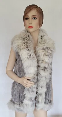 NEW $600 RARE Damselle NY Grey Rabbit/Fox Fur Vest Coat Jacket size XL L   - Image 1 of 4