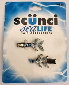 Pinzas para el cabello vintage Scunci Sealife - peces esmaltados - pedrería - raras - Imagen 1 de 5