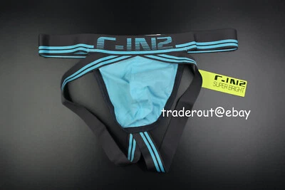 C-IN2 男式 Beau 蓝色 Superbright Jock 带绑带内衣 XL 码 — 第 1/4 张图片