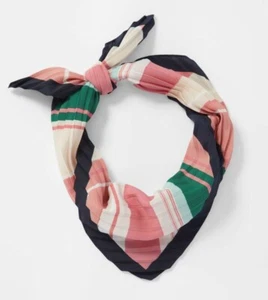 NWT J JILL Pleated Variegated Stripes Navy Teal Pink Silky Neckerchief SCARF $34 - Picture 1 of 4
