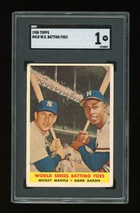 1958 Topps MICKEY MANTLE HANK AARON #418 WS Batting Foes SGC 1 POOR Centered HOF - Picture 1 of 2