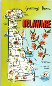 Diamante Estado Mapa De Delaware Con Monumentos Tarjeta Postal - Picture 1 of 2