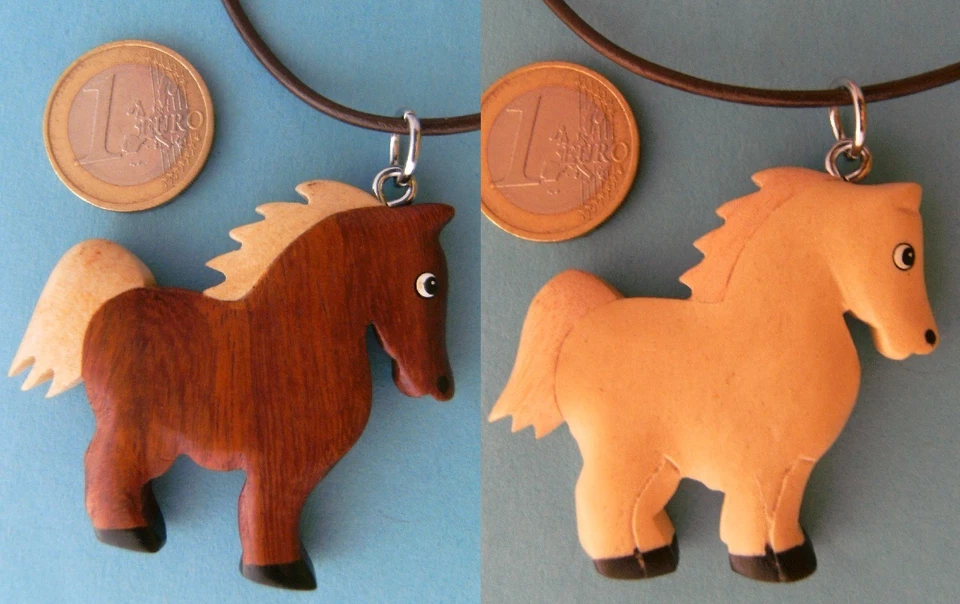 Kette Pony Pferde Holzanhänger Ketten Modeschmuck Lederband Ponys Tiere Tier neu - Bild 1 von 1