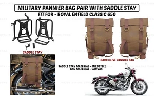 Dark Olive Pannier Bag "Pair With Saddle Stay For Royal Enfield Classic 650" - Picture 1 of 16