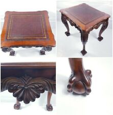 Hand Curved Leather Top coffee table Solid wood Claw Feet antique style 