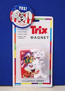 70er Jahre JA Let the Rabbit Eat Trix Müsli Promo Button & Trix Magnet - Bild 1 von 1