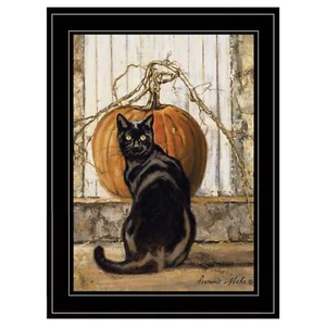 Black Cat 2 Black Framed Print Wall Art - Picture 1 of 1