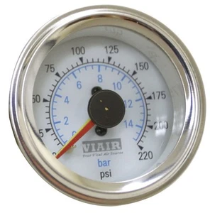 Viair 90081 Dual Needle 220 PSI White Face Gauge For Air Suspension Bags, Valves - Picture 1 of 2