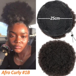 Afro Curly Puff Drawstring Ponytail Bun Clip In 100% Remy Human Hair Extensions - Picture 1 of 15