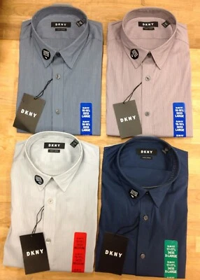 DKNY 男式修身纽扣前弹力正装衬衫 — 第 1/4 张图片