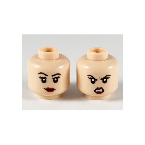 LEGO - Minifig, Head Female, Black Eyebrows, Dark Red Lips, Smile / Scowl  - Image 1 of 1