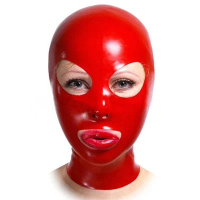 Latex Hood Back Zipper Handmade Solid Color Simple Rubber Mask Club Wear Costume - Image 1 of 2