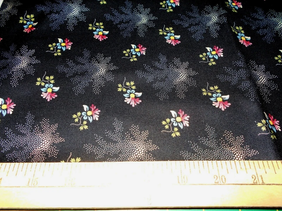 1 yard Andover Floral on Black Fabric - Image 1 of 1