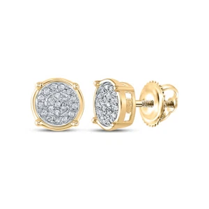 10k Yellow Gold Womens Round Diamond Circle Cluster Earrings 1/10 ctw 67893 - Picture 1 of 1