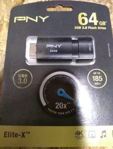 NEW PNY Elite X 64GB USB 3.0 Flash Drive Black P-FD64EX-GE thumb drive - Picture 1 of 6
