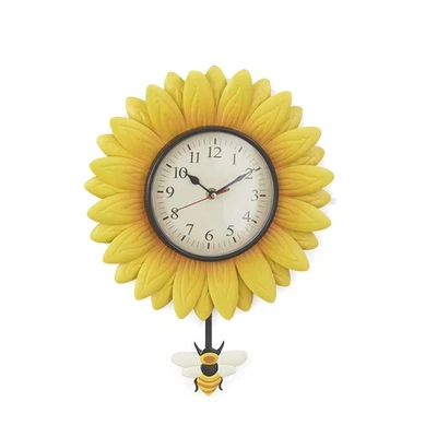 Reloj de Pared Girasol con Número Analógico Cara Amarillo Floral Colgante Decoración Foto 1 de 4